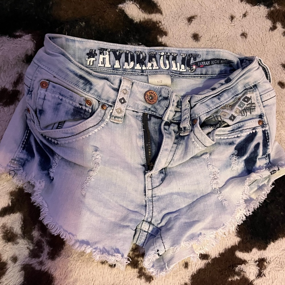 Hydraulic Blue Jean Shorts with Distressed Hem